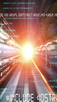 Software development, application programming code and tacit computer coding . Concept of smart digital transformation and technology disruption that changes global trends in new information era .