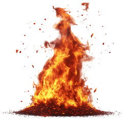 A Powerful Burst of Red Flame From a Campfire Isolated on Transparent Background