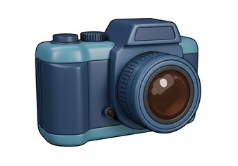 Cartoon camera illustration with blue and dark blue colors isolated on white background