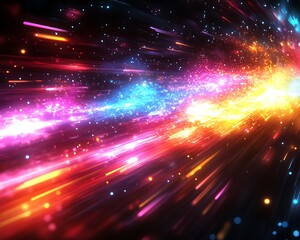 Fototapeta premium Colorful cosmic energy streaks across a dark void.