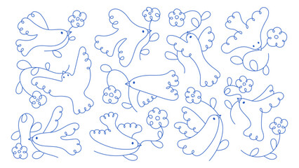 Set of hand drawn cartoon birds. Pen doodles. Vector trend birds