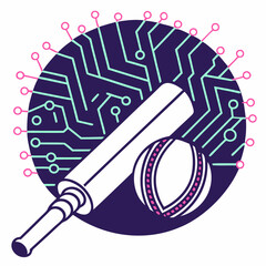 Fototapeta premium Futuristic cricket icon with cyberpunk style glowing circuit design