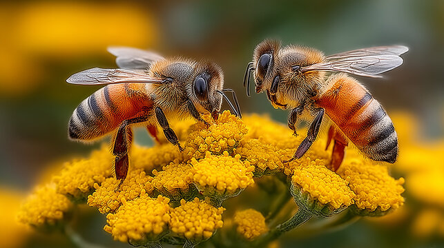 abelhas no processo de poliniza&ccedil;&atilde;o em flores, destacando a import&acirc;ncia ecol&oacute;gica das abelhas para o ciclo das plantas, agricultura e preserva&ccedil;&atilde;o da biodiversidade
