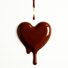 Obraz premium Chocolate Heart Drip Shiny Love Sweetness World Chocolate Day Delicious Dessert Food Photography White Background Copy Space