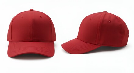 Two red baseball caps isolated on white background fashion accessories