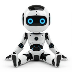 Sitting cute robot isolated on white background
