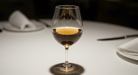 Fototapeta premium Ice wine in a small crystal glass on a restaurant table