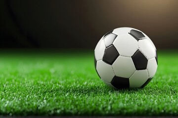 Naklejka premium Classic Black and White Soccer Ball on Green Grass