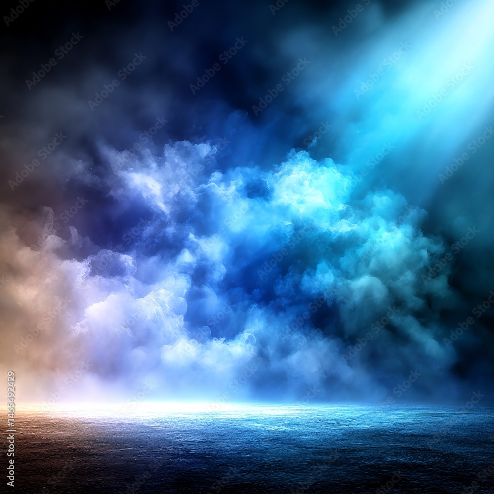 Poster a dramatic scene of clouds and light: an ethereal landscape with a mystical and dreamlike quality.