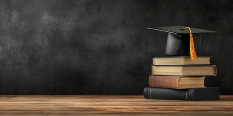 Graduation Cap on Books for Academic Achievement