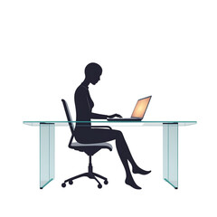 Silhouette of Woman Working on Laptop at Glass Desk