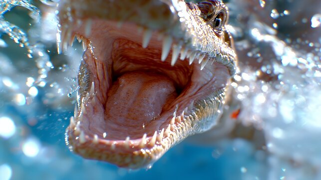 Open Crocodile Mouth Showing Teeth and Tongue in Water