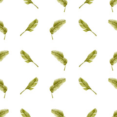 Seamless pattern with watercolor tropical palm leaves, banana leaves on the clear background. Perfect for textile, fabric, wrapping, packaging for  eco friendly products, clothing, wallpaper