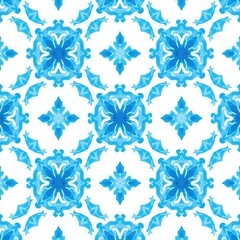 Seamless Blue and White Watercolor Tile Pattern
