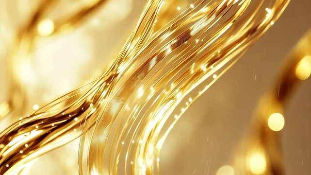 Elegant golden ribbons with shimmering particles for luxurious festive background themes