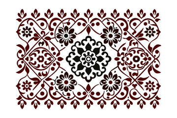 Elegant Geometric Floral Border and Diamond Motif Vector Illustration