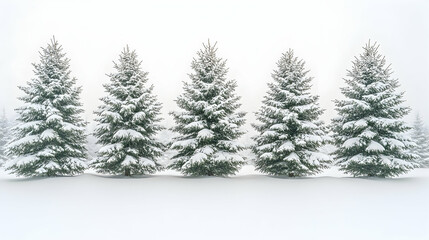 Fototapeta premium Four snow-covered evergreen trees in a row (1)