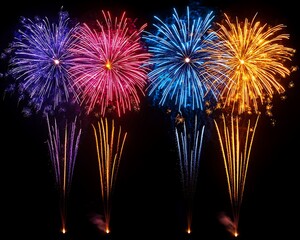 Vibrant fireworks bursts against a dark night sky.