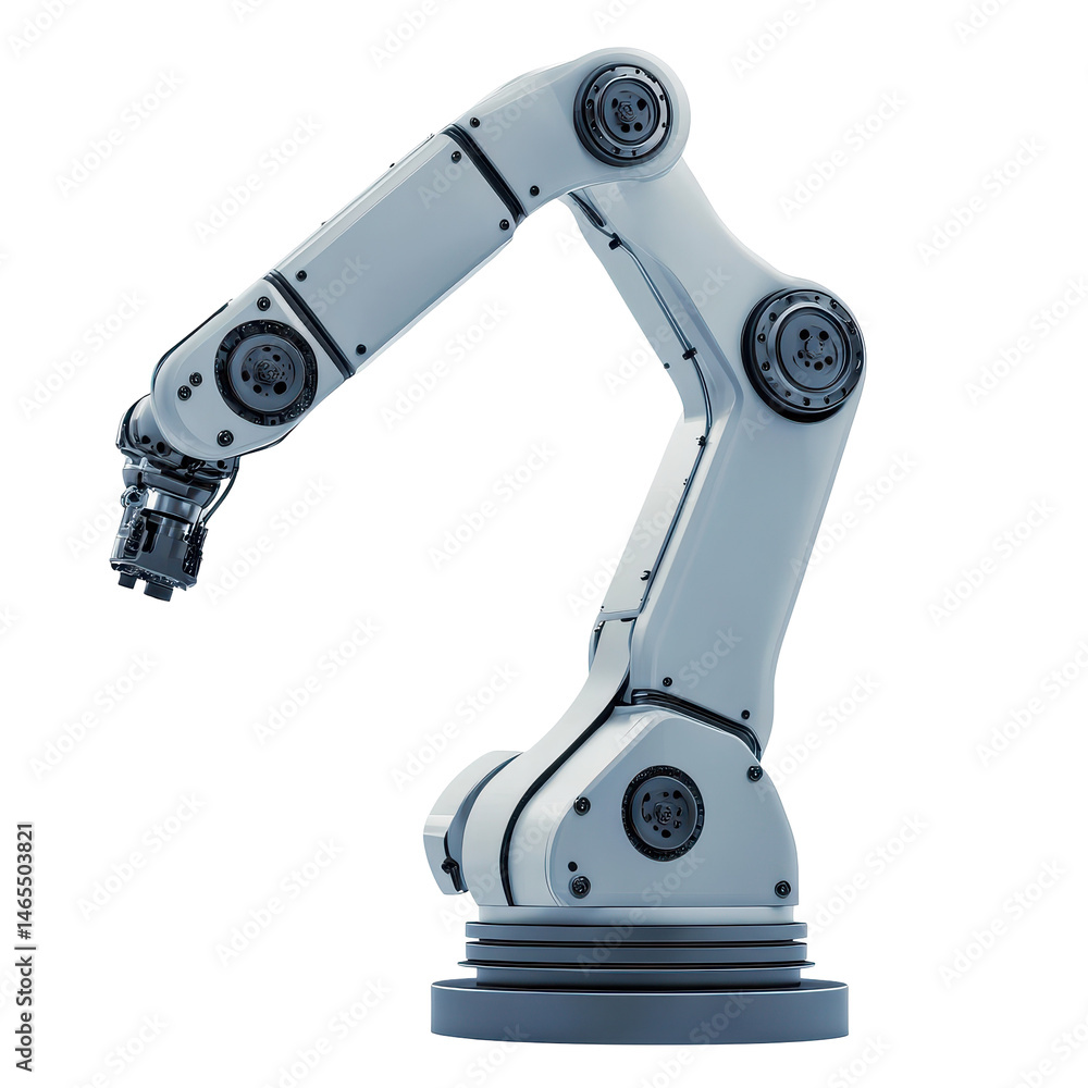 Poster precision robotic arm isolated on transparent background .