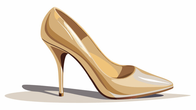 Elegant beige high heel shoe casting shadow on yellow background