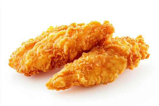 Fried chicken tenders close up on white background