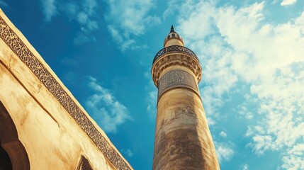 Obraz premium Ancient Minaret Reaching for a Blue Sky
