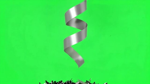 Silver streamer and tinsel decoration on green screen background for party celebration footage video