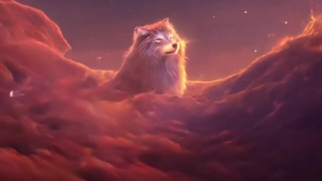 beautiful furry wolf in the magic of mystical animals , ai video generative