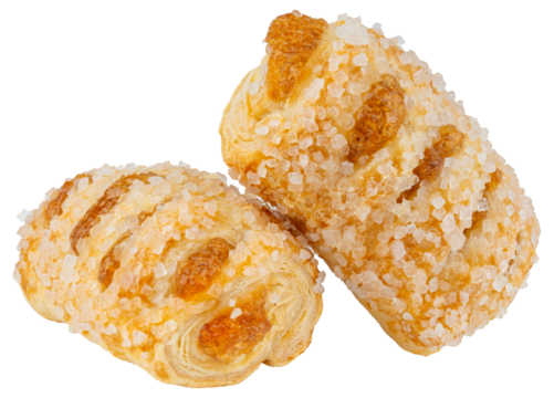 Apple Strudel. Apple pie or pastry bites with sugar grains. Strudel with apple jam. Sweet Dessert. Homemade puff pastry. Home style bakery. Macro food photo. Isolated background.