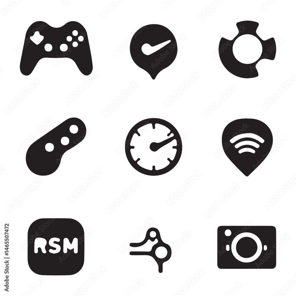 Poster black and white vector icons set offers a collection of circle and heart symbols for web and busines