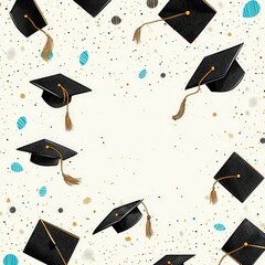 Colorful Graduation Caps Floating in Abstract Background