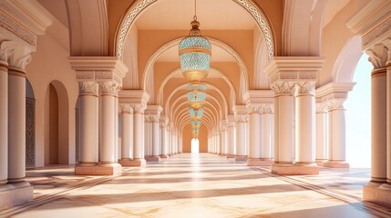 Fototapeta premium Elegant Palace Corridor with Light and Columns