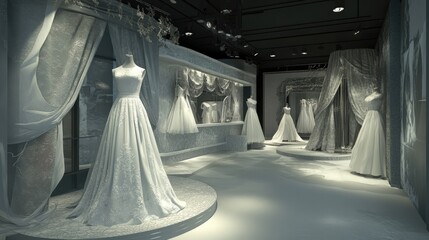 Elegant Wedding Dresses in Luxurious Bridal Shop Interior
