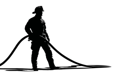 Firefighter holding hose silhouette vector isolated on white background  -  