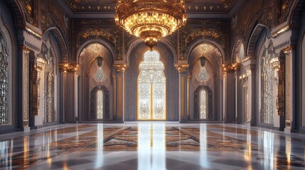Obraz premium Grand Palace Interior: Opulent Gold and Grey Hall with Intricate Details