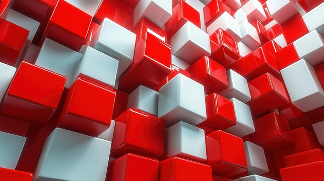 Fototapeta Abstract red and white cubes background
