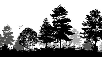 Forest landscape simple black silhouette vector isolated on white background  -  