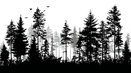 Forest landscape simple black silhouette vector isolated on white background  -  