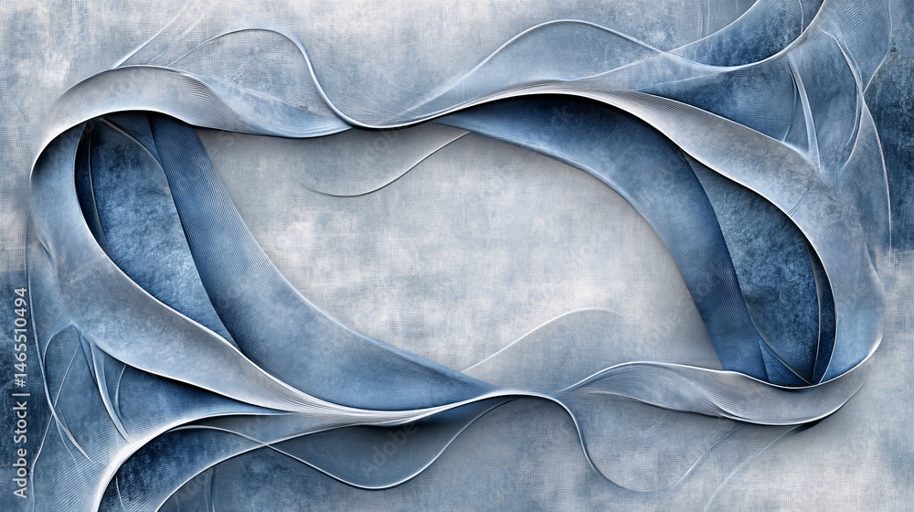 Poster Abstract blue and grey flowing lines creating dynamic shapes