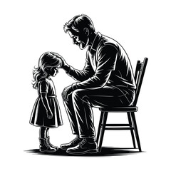 Emotional Dad and Girl Interaction Silhouette – Transparent Background Isolated Artwork