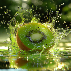 Fresh, green, and juicy kiwi fruit with glistening water drops shows its natural freshness