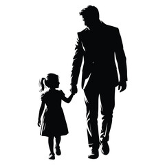 Isolated Silhouette of Parent and Child Walking – Transparent Background Family Concept Illustration