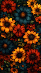Vibrant floral bouquet of sunflowers and other flowers in rich autumnal hues