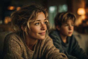 Close moments of connection between mother and child in cozy living room setting