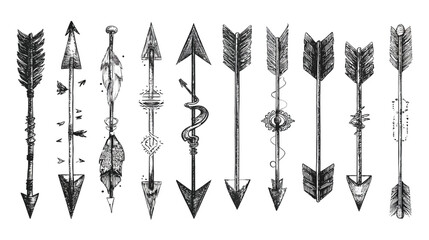 Hand drawn arrow set simple silhouette vector on white background   -  