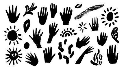 Fototapeta premium Hand drawn doodles set simple black silhouette vector isolated on white background - 