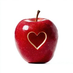 Obraz premium Red apple with heart shape isolated on white background