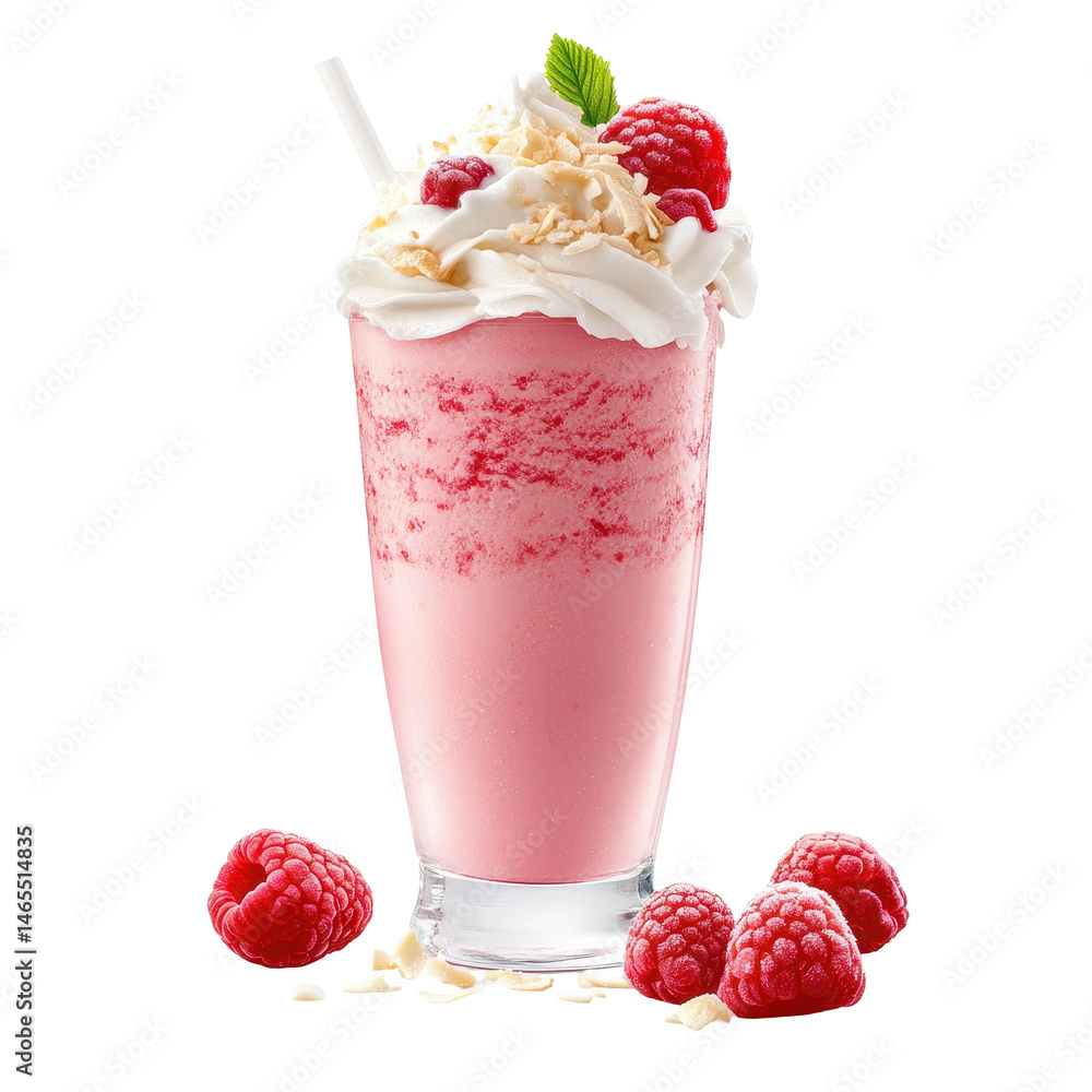 Poster raspberry coconut shake isolated on transparent background .