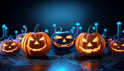 spooky halloween pumpkins electrography copy space background