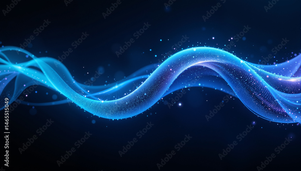 Poster the image shows a blue abstract background with wavy lines and dots